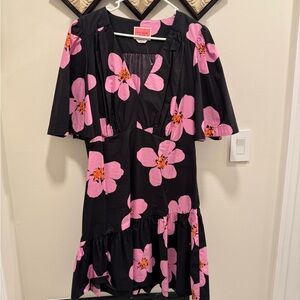 Kate Spade Pink and Black Flutter Sleeve Sundress